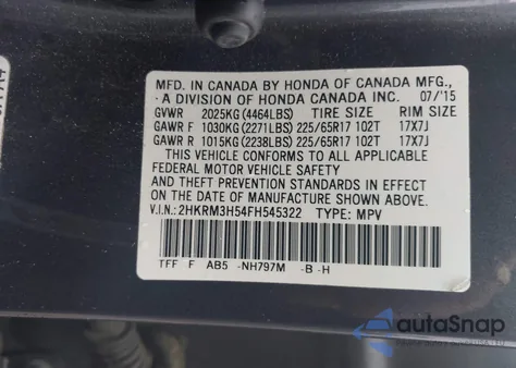2015 Honda Cr-V Ex from USA, damaged, VIN 2HKRM3H54FH545322